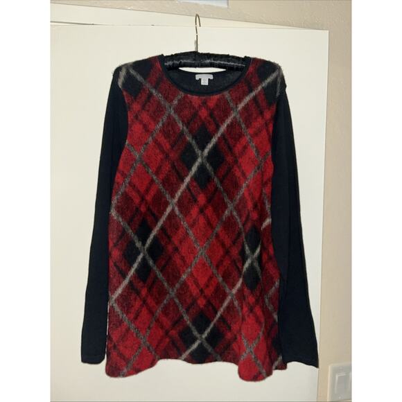 J. Jill Woman Pullover Sweater Size 2X Red Black Plaid Holiday Preppy Classic - Picture 2 of 8